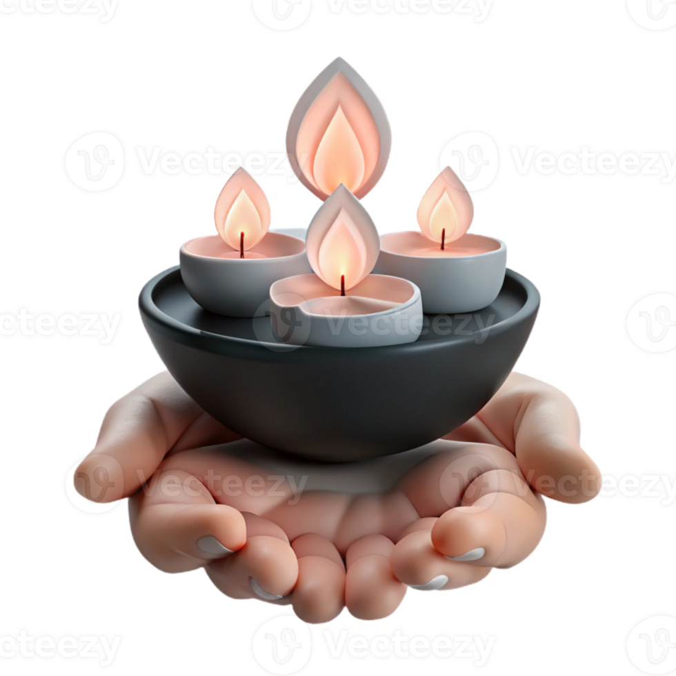 Four Candles in a Bowl Held by Hands png