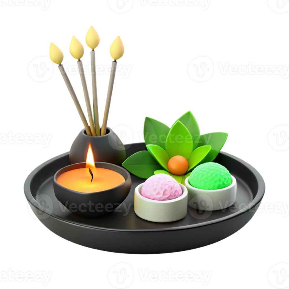 Spa Treatment with Candle, Incense, and Aromatherapy Balls png