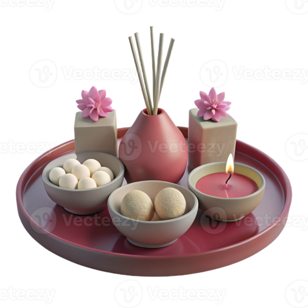 Spa Tray with Candle, Diffuser, and Flowers png