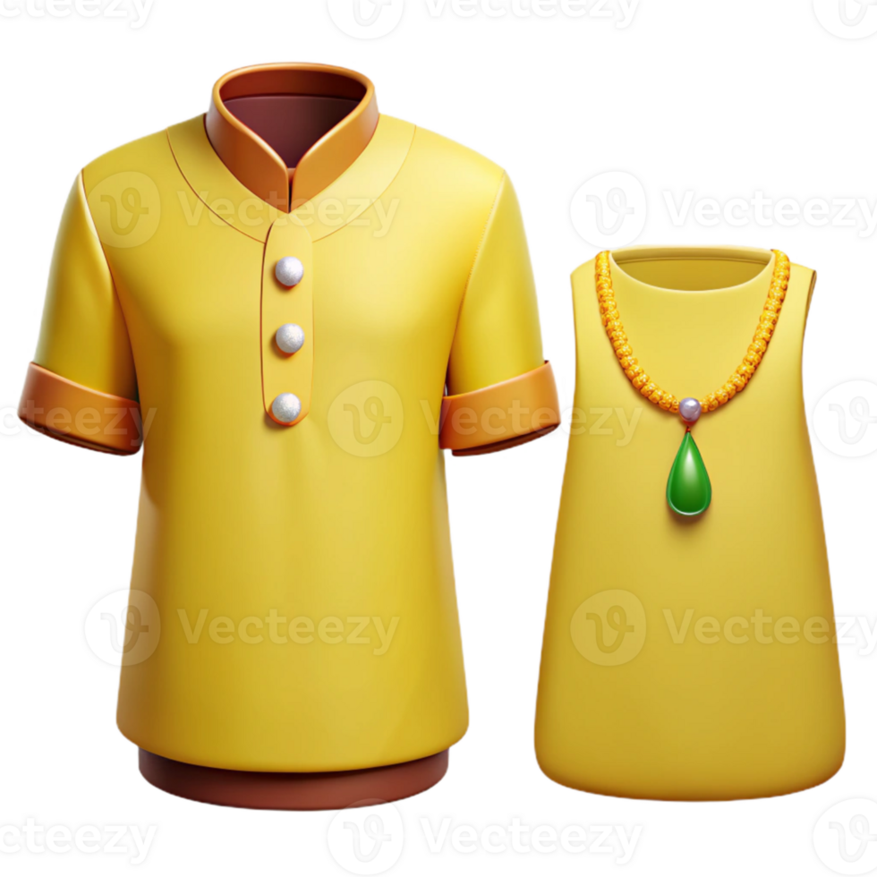 Yellow Shirt and Necklace 3D Render png