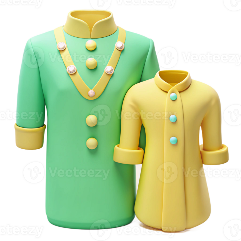 Green and Yellow Button-Up Shirts A Pair of Cute 3D Rendered Outfits png