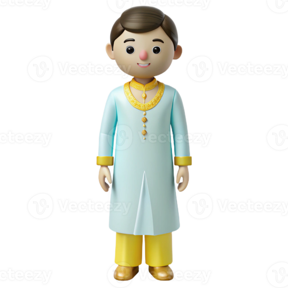 3D Cartoon Illustration of a Man in Traditional Indian Clothing png