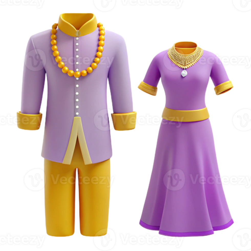 Purple and Yellow 3D Rendered Traditional Clothing png
