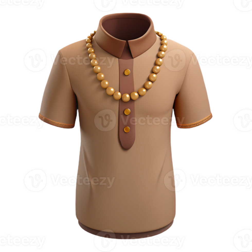 Tan Polo Shirt with Gold Necklace 3D Render png