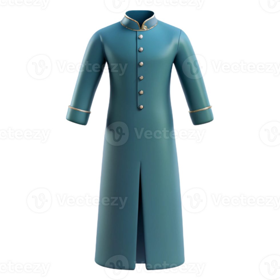 Teal Long Sleeve Button Up Tunic with Gold Trim png