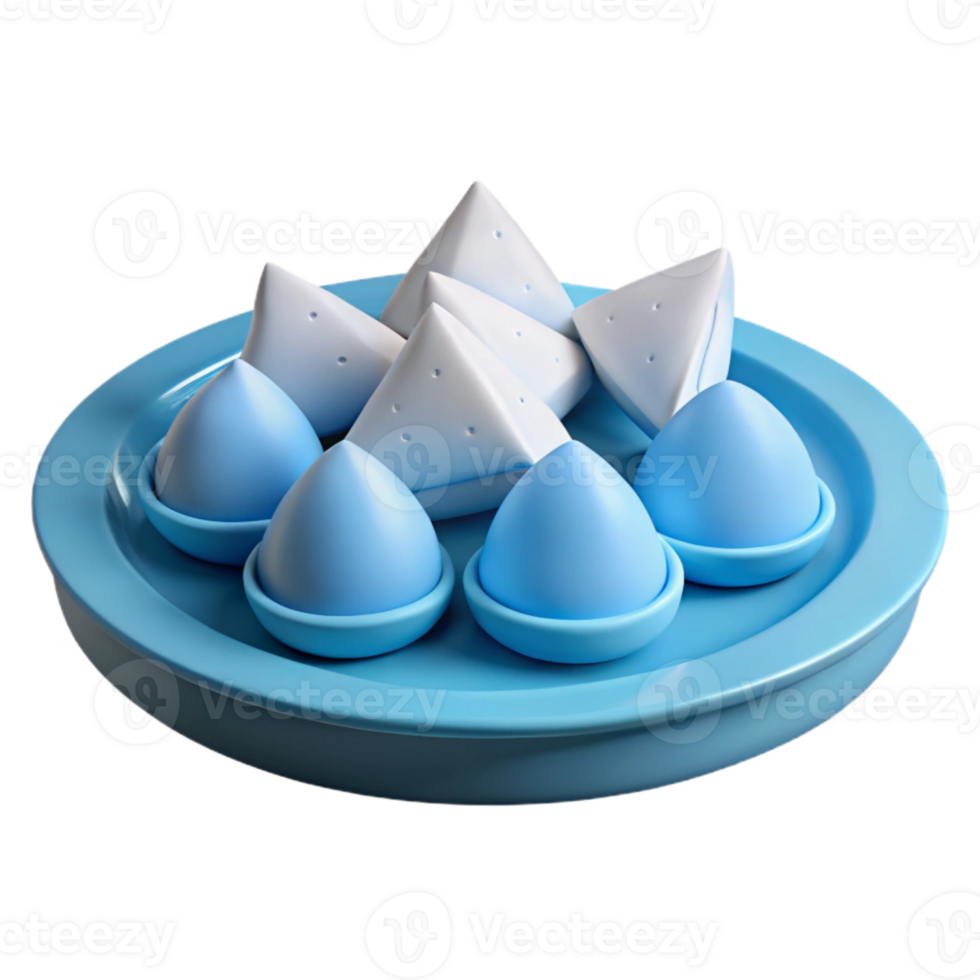Blue and White Triangles on a Round Plate png