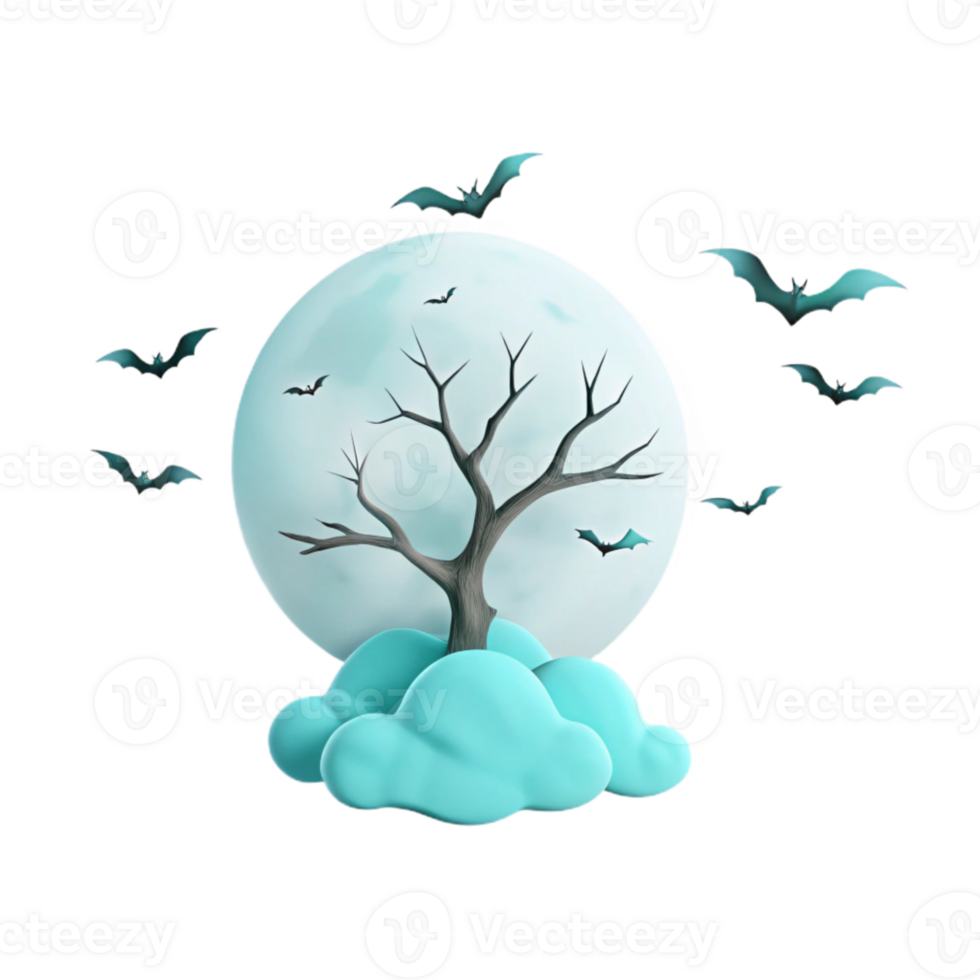 Spooky Halloween Night with Bats and a Bare Tree on a Cloud png