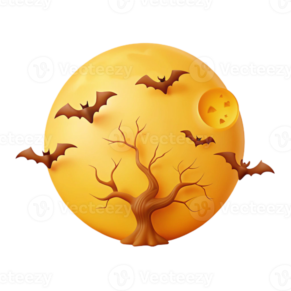 Spooky Halloween Full Moon with Bats and Dead Tree png
