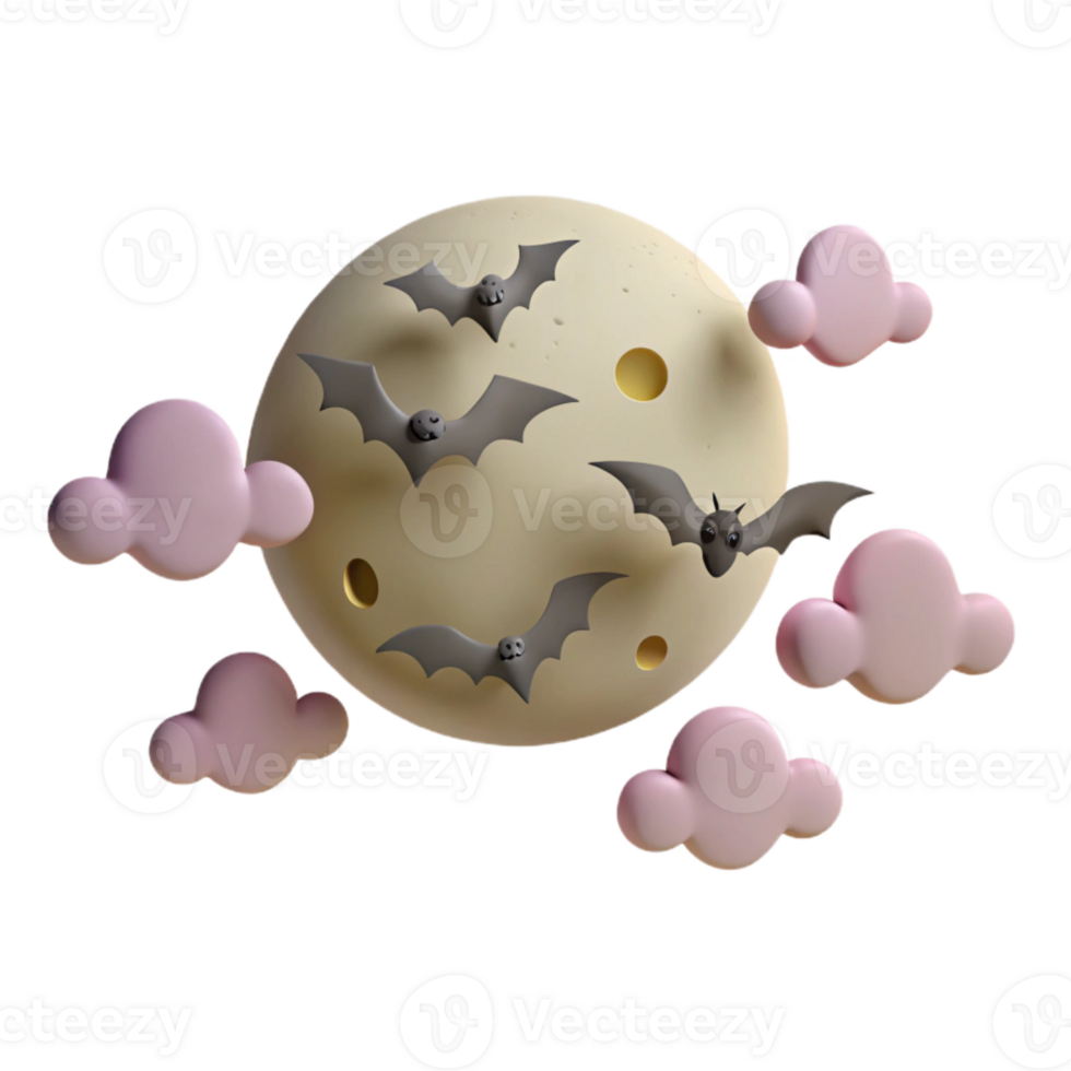 Bats Flying Around a Full Moon with Clouds png