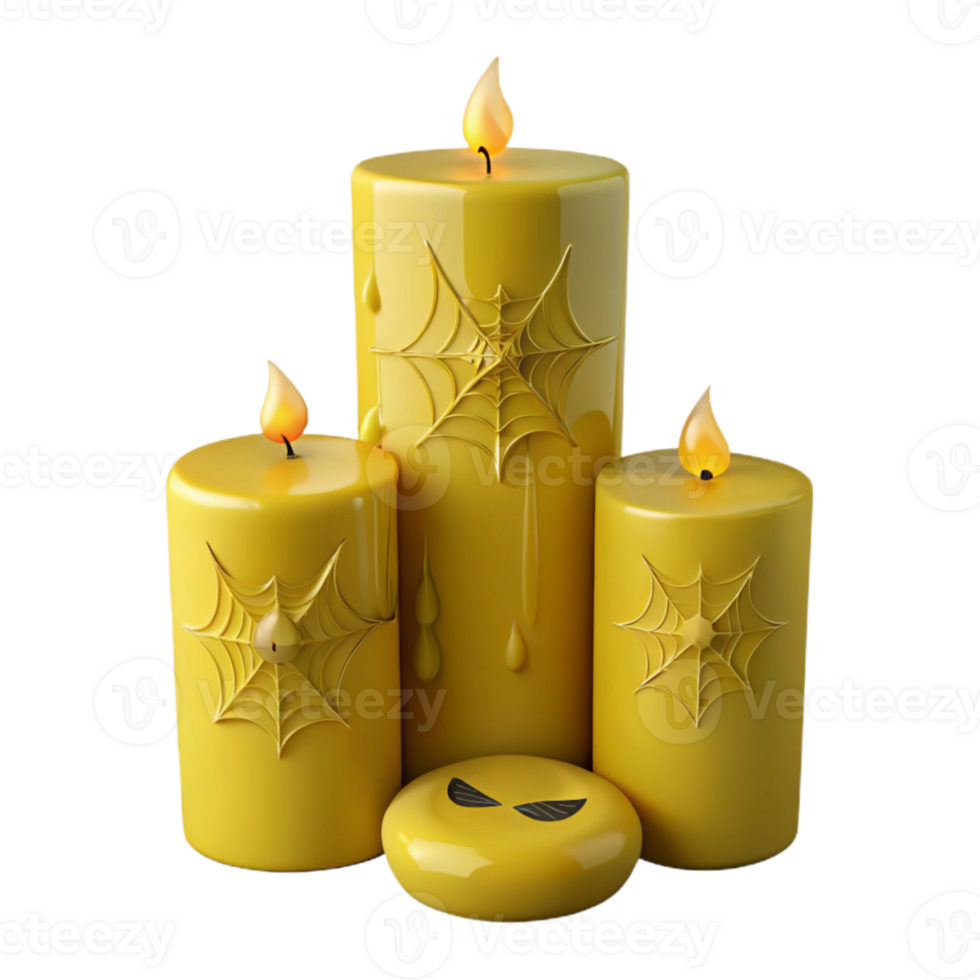 Yellow Candles with Spider Webs and Eyes for Halloween Decorations png
