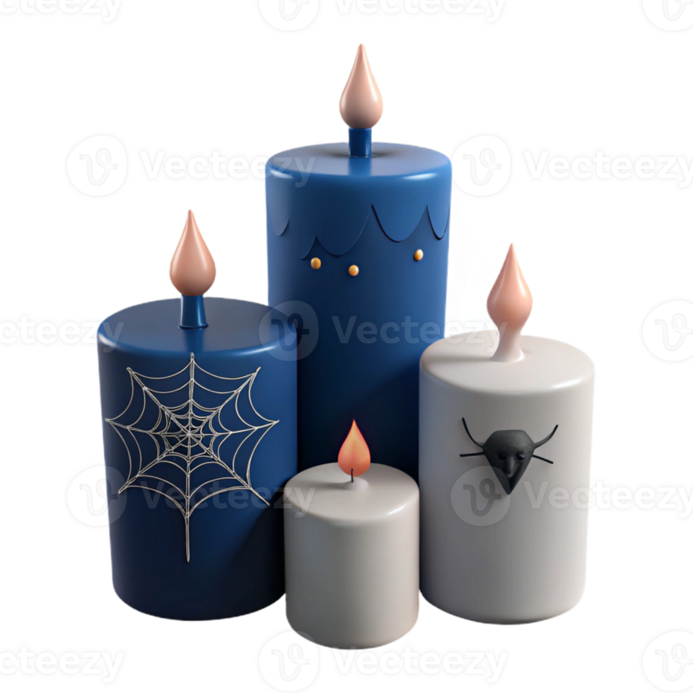 Decorative Halloween Candles with Spider Web and Bat Designs png