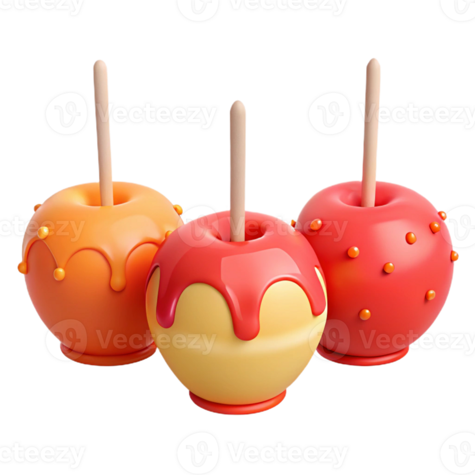 Three Candy Apples with Red and Orange Drizzle png