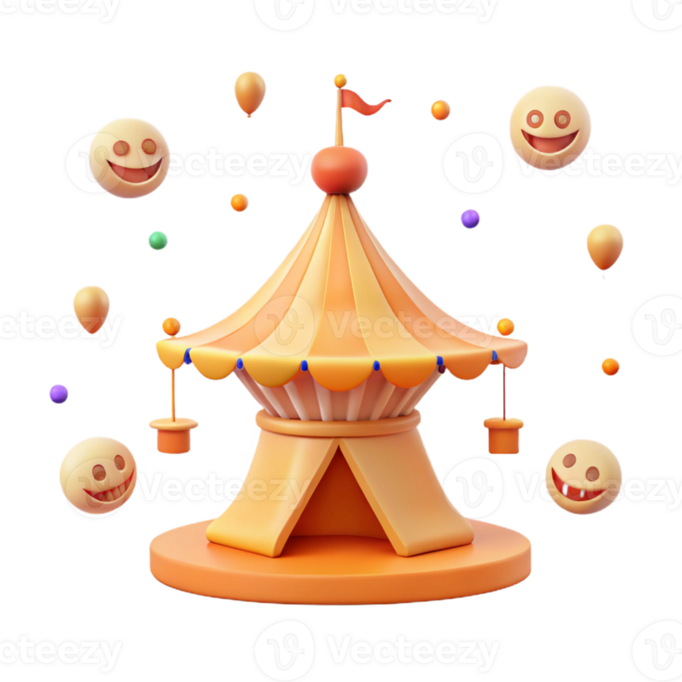 Funfair Tent with Smiling Faces and Balloons png