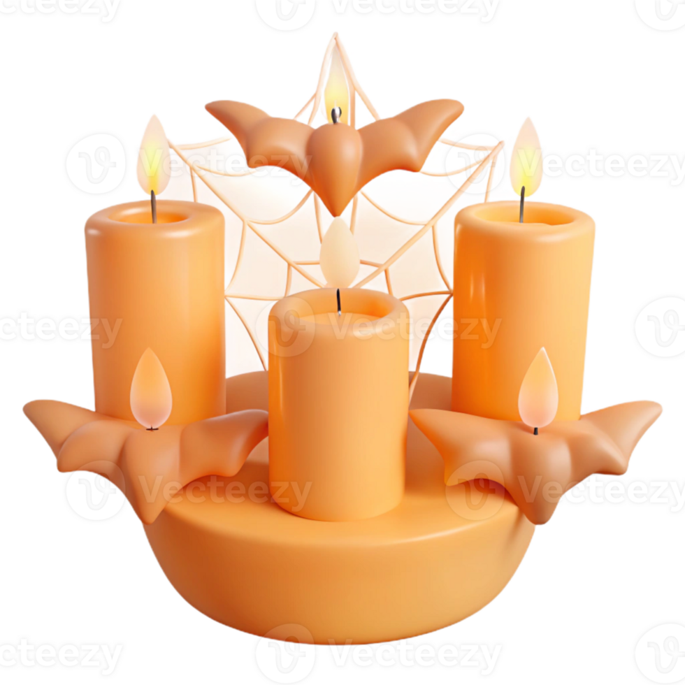 Halloween Candles with Bat and Spider Web Decoration png