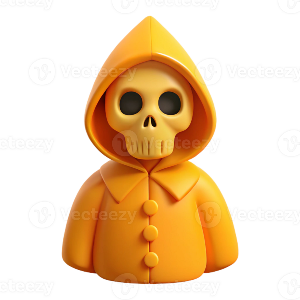 3D Rendered Skull in Yellow Hooded Jacket png