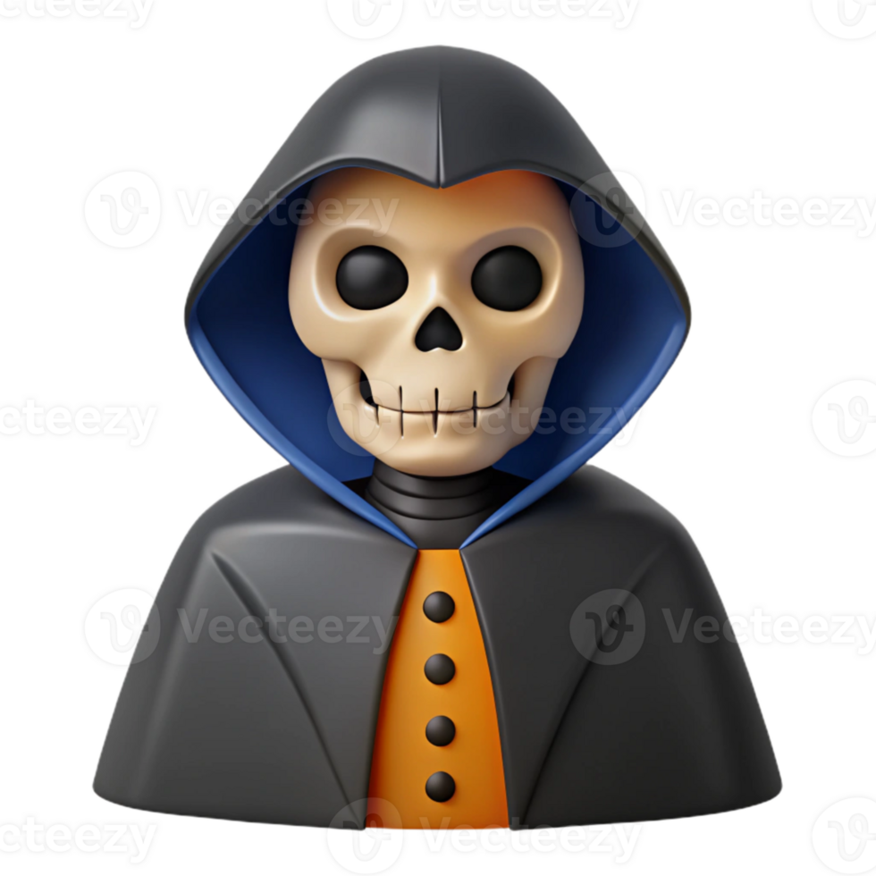 Spooky Skeleton in a Black Robe with Blue Hood png