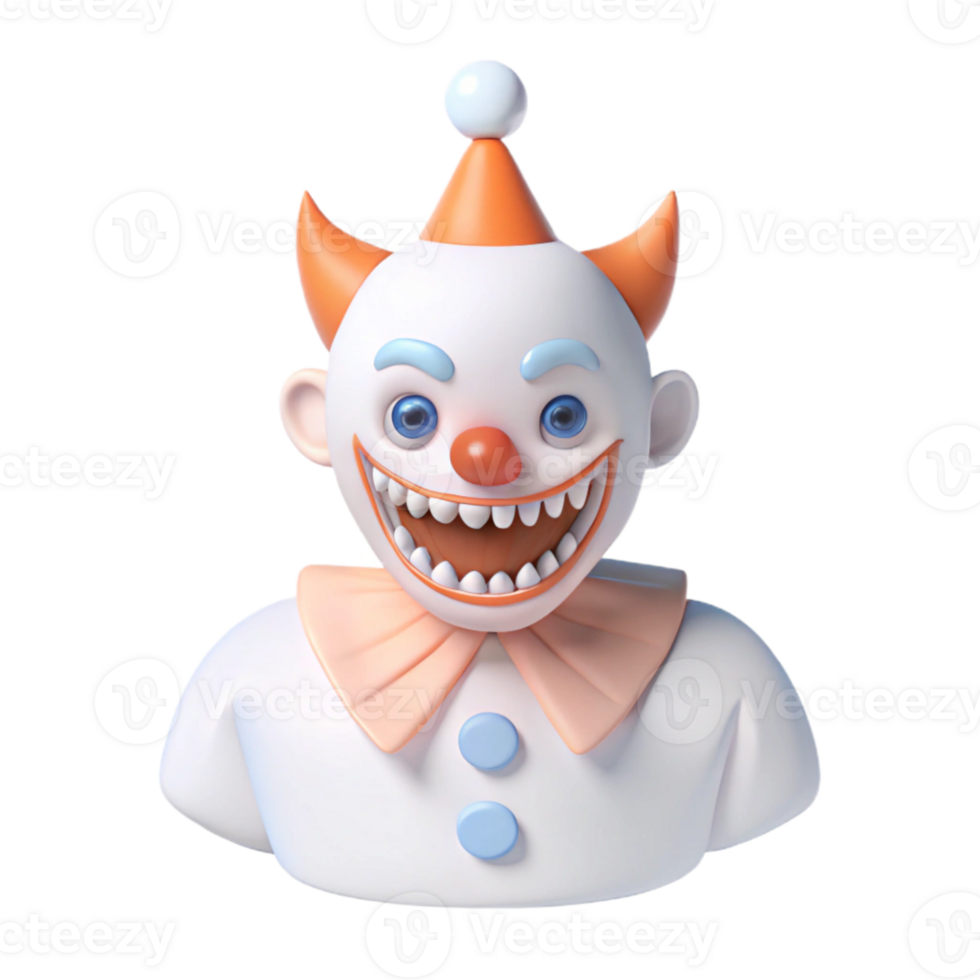 3D Render of a Smiling Clown with Horns png