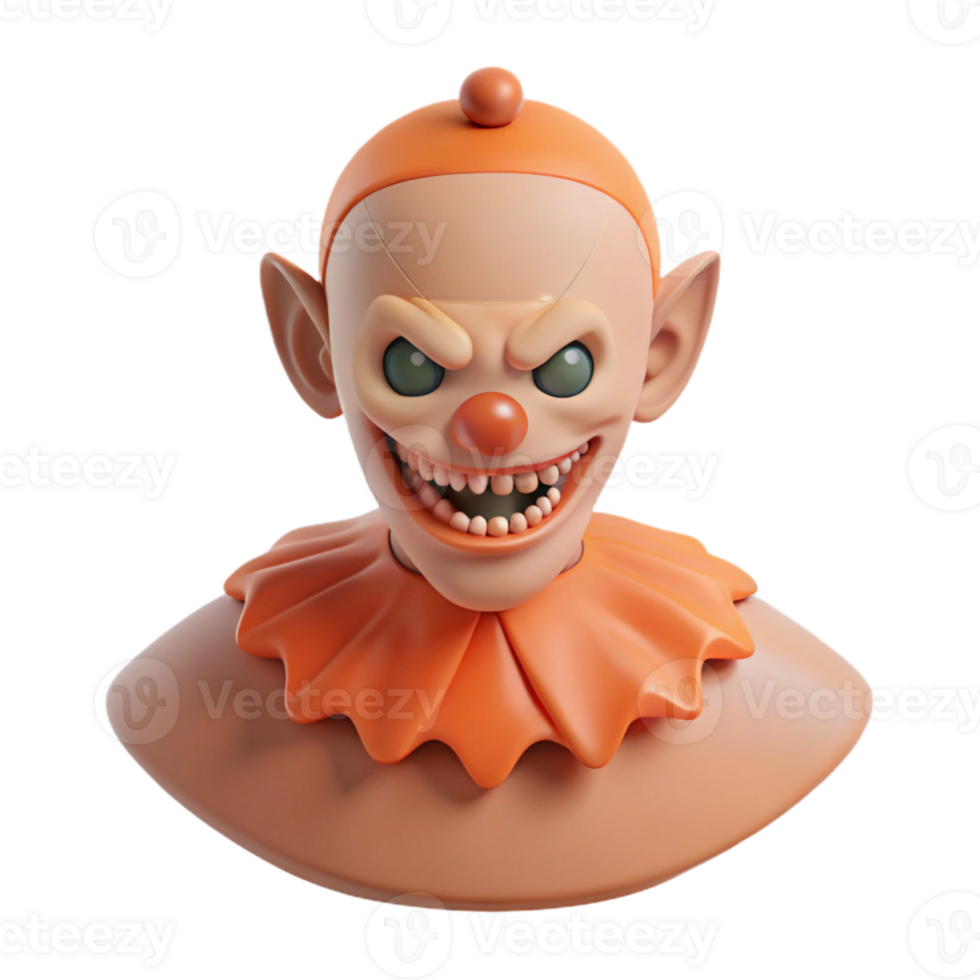 Creepy 3D Rendered Clown with Evil Smile png