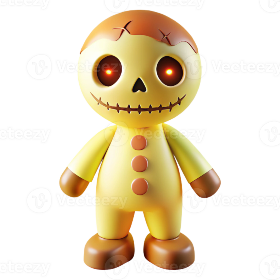 Creepy 3D Animated Toy with Stitched Mouth and Glowing Eyes png