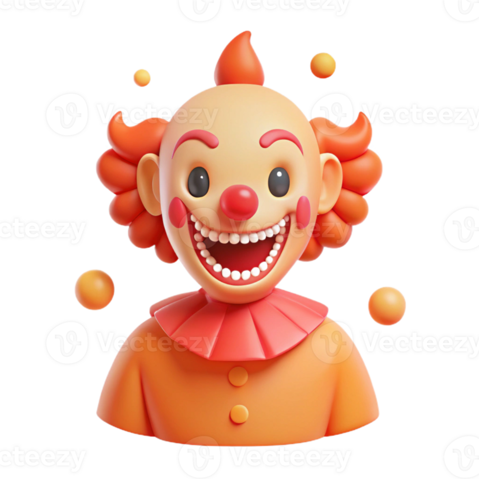 Smiling Cartoon Clown with Red Nose and Orange Hair png