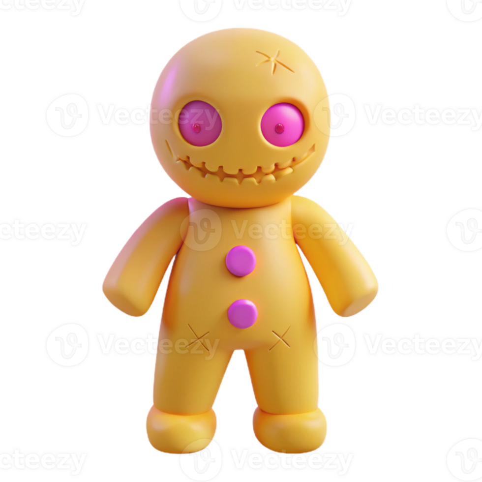 Creepy 3D Cartoon Character with Stitches and Pink Eyes png