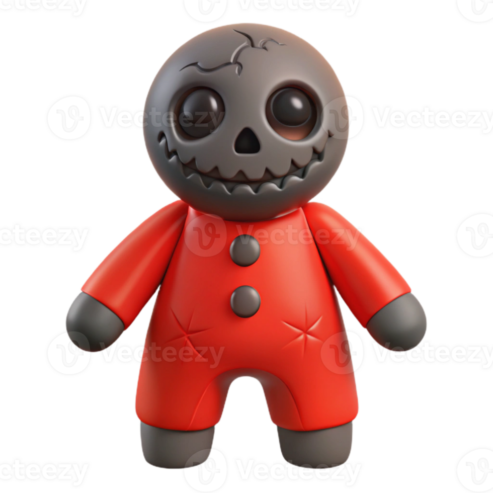 Cute 3D Skeleton Character in Red Jumpsuit png