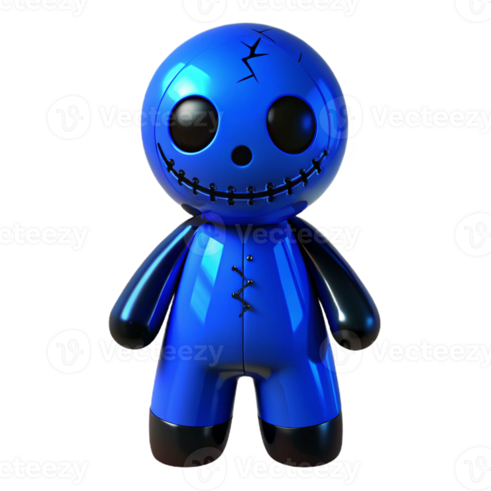 Glossy Blue Stitched Toy with Big Eyes png
