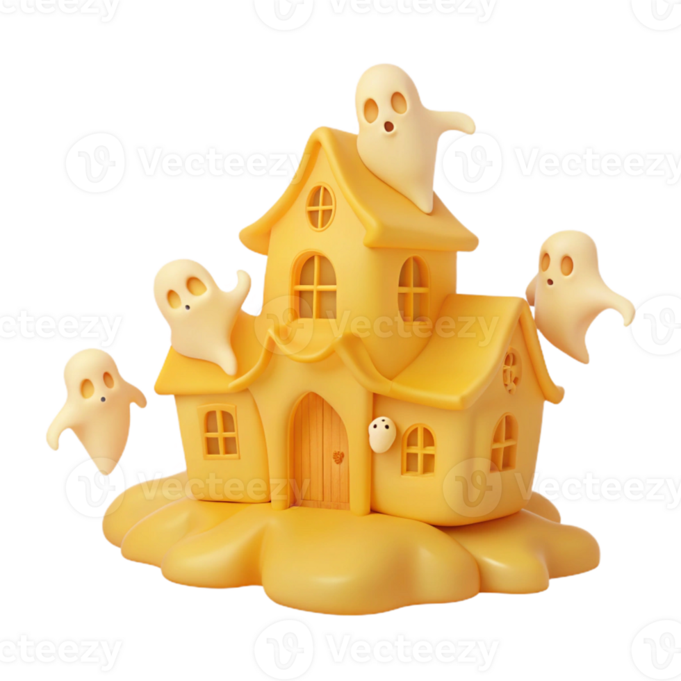 Haunted House with Flying Ghosts 3D Render png