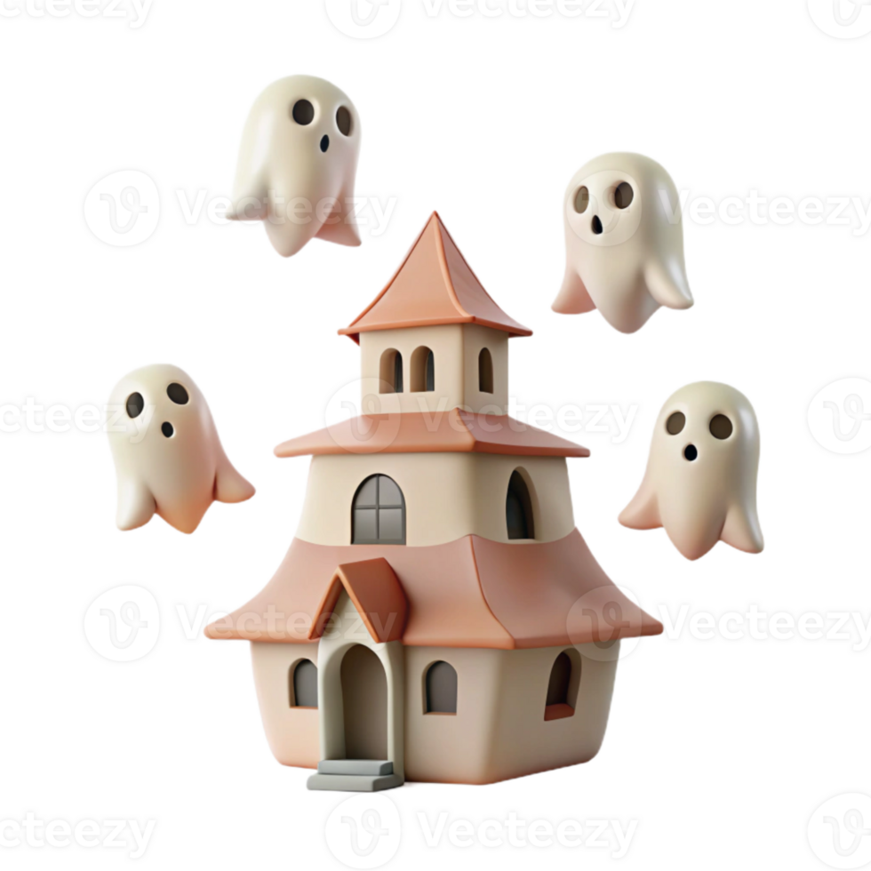 Haunted House with Ghosts 3D Render png