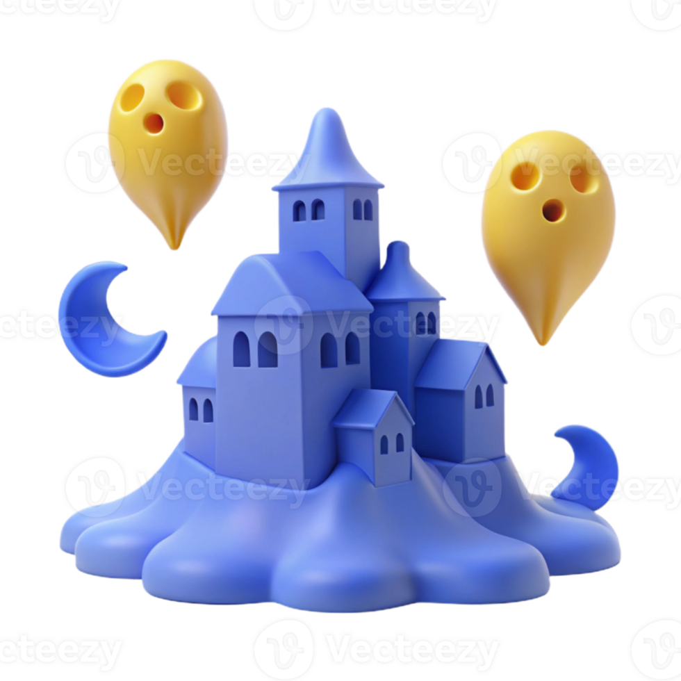 Haunted House 3D Render with Ghosts and Moon png