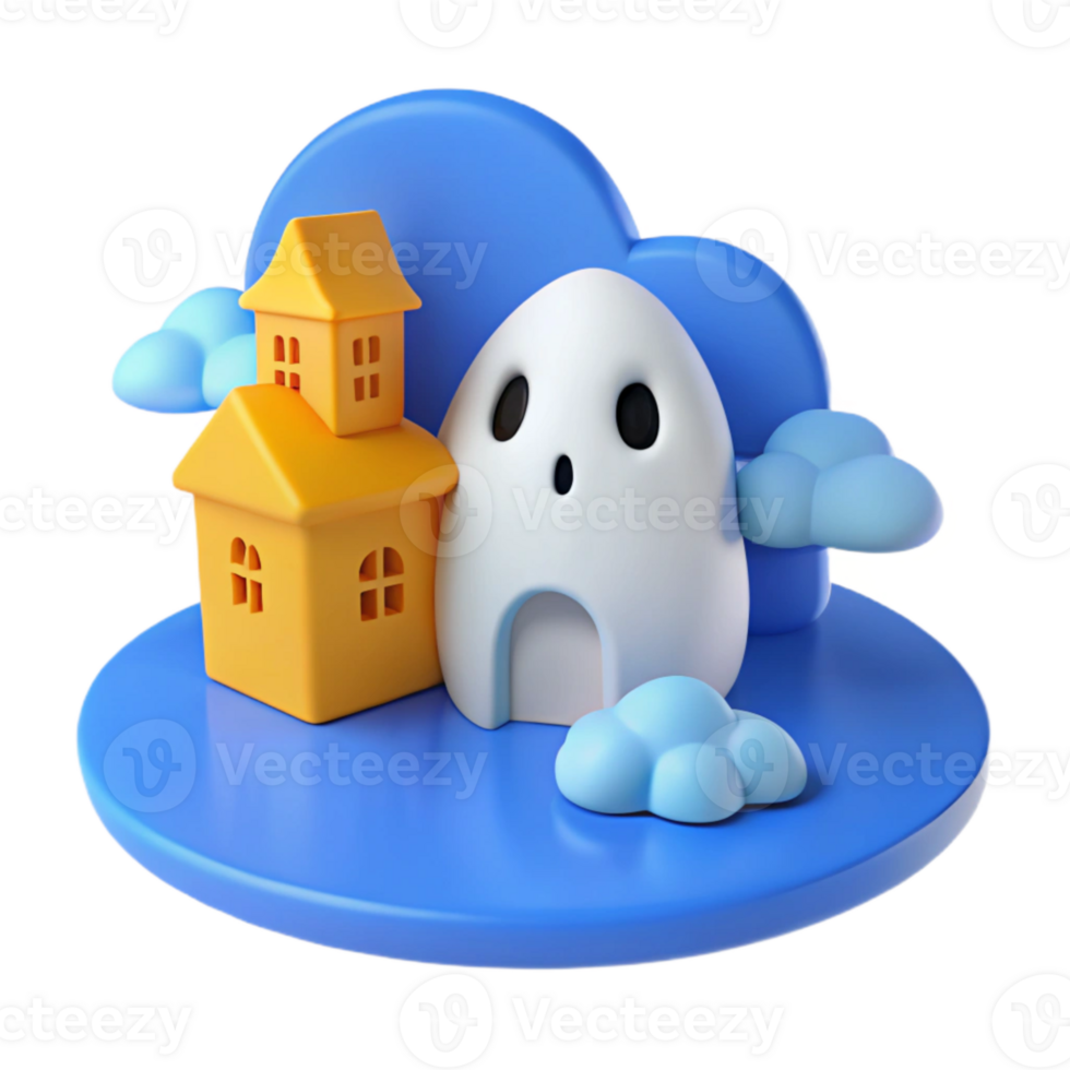 Haunted House 3D Icon with Ghost and Clouds png