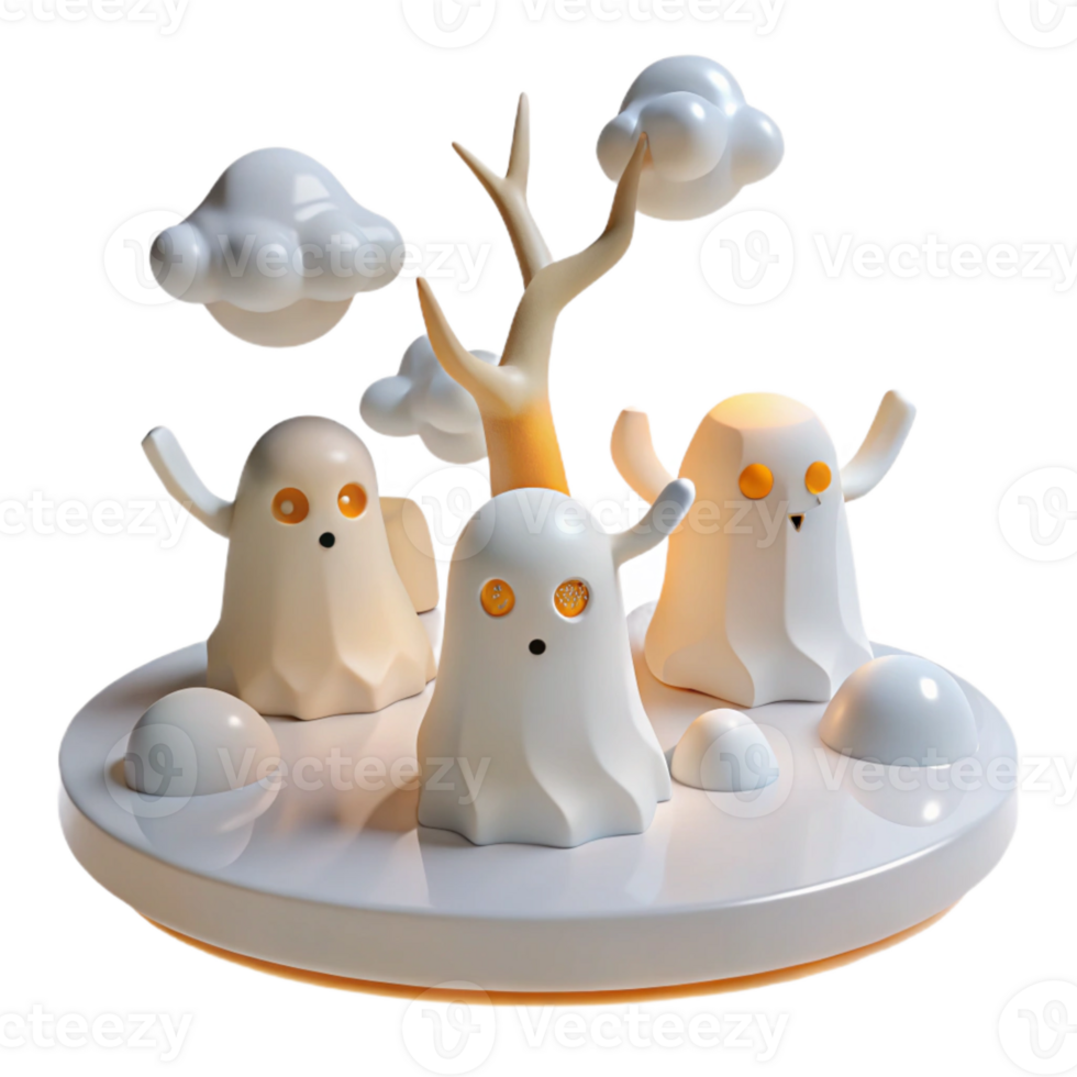 Cute Ghost Friends in a Whimsical Setting png