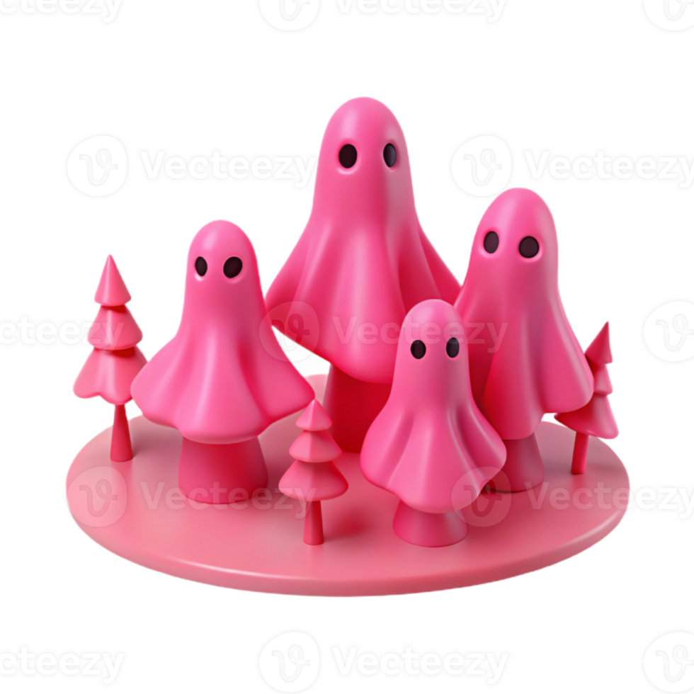 Pink Ghost Family with Trees in a 3D Rendered Scene png