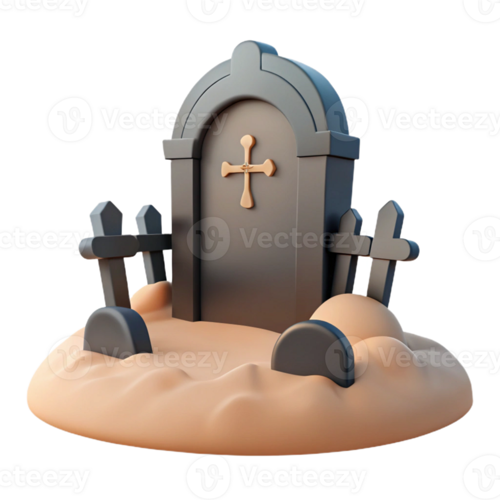 3D Graveyard Illustration with Tombstone and Cross png