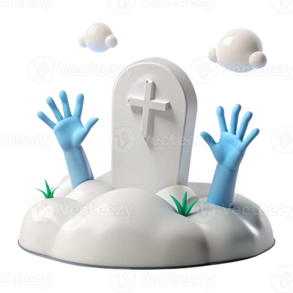 3D Render of a Graveyard with Two Hands Reaching Out of the Ground png