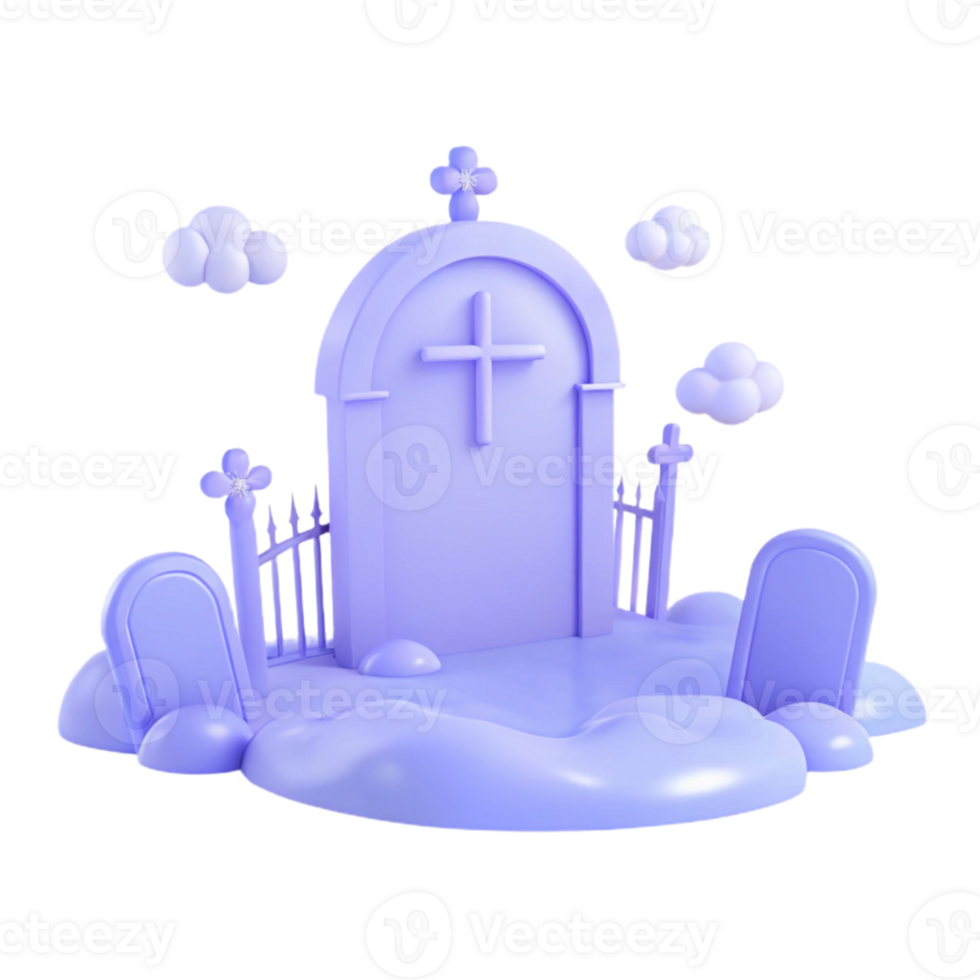 Purple Graveyard 3D Illustration with Clouds and Crosses png