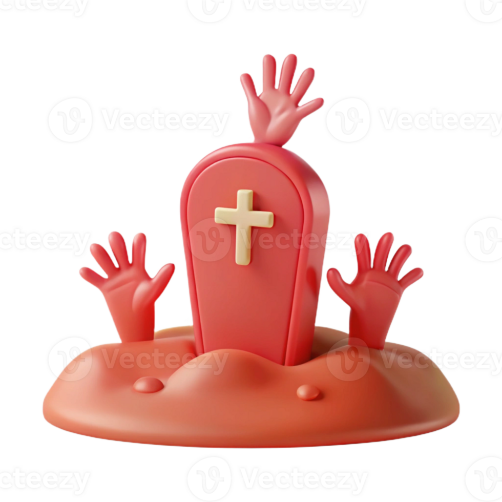 3D Render of a Gravestone with Hands Reaching Out png