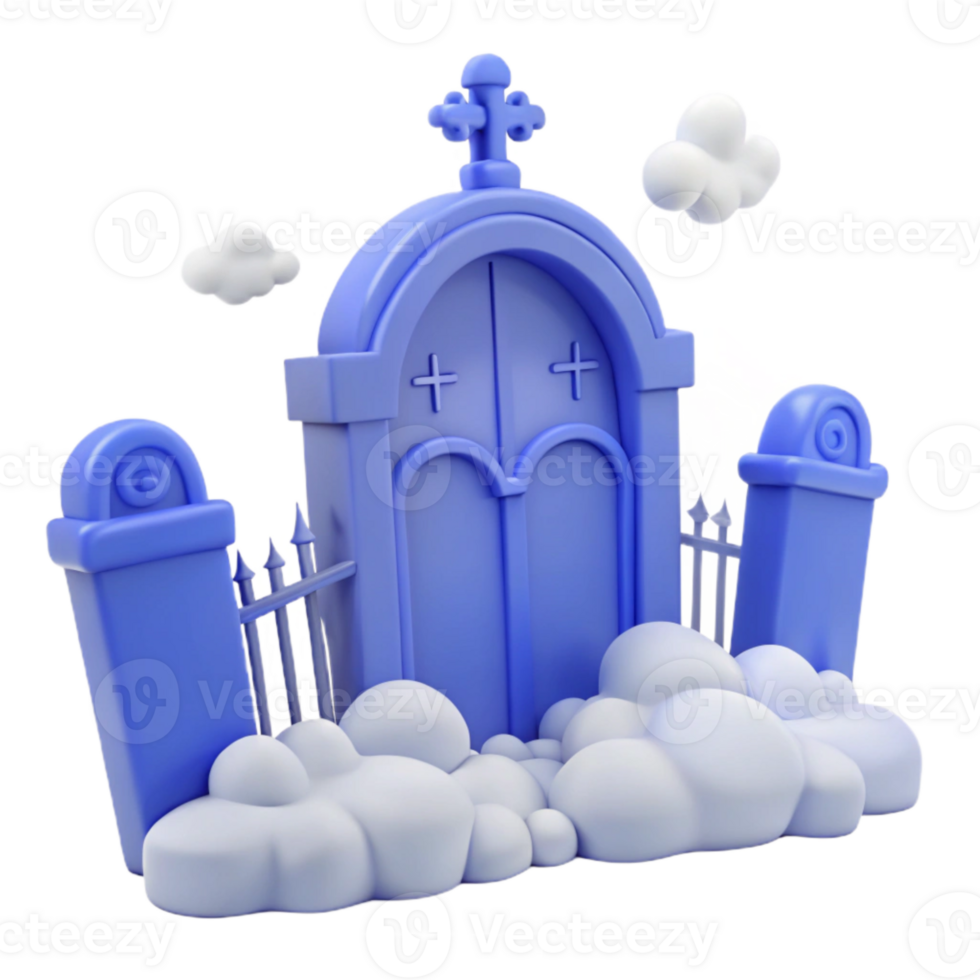 3D Render of a Blue Gate to Heaven with Clouds png