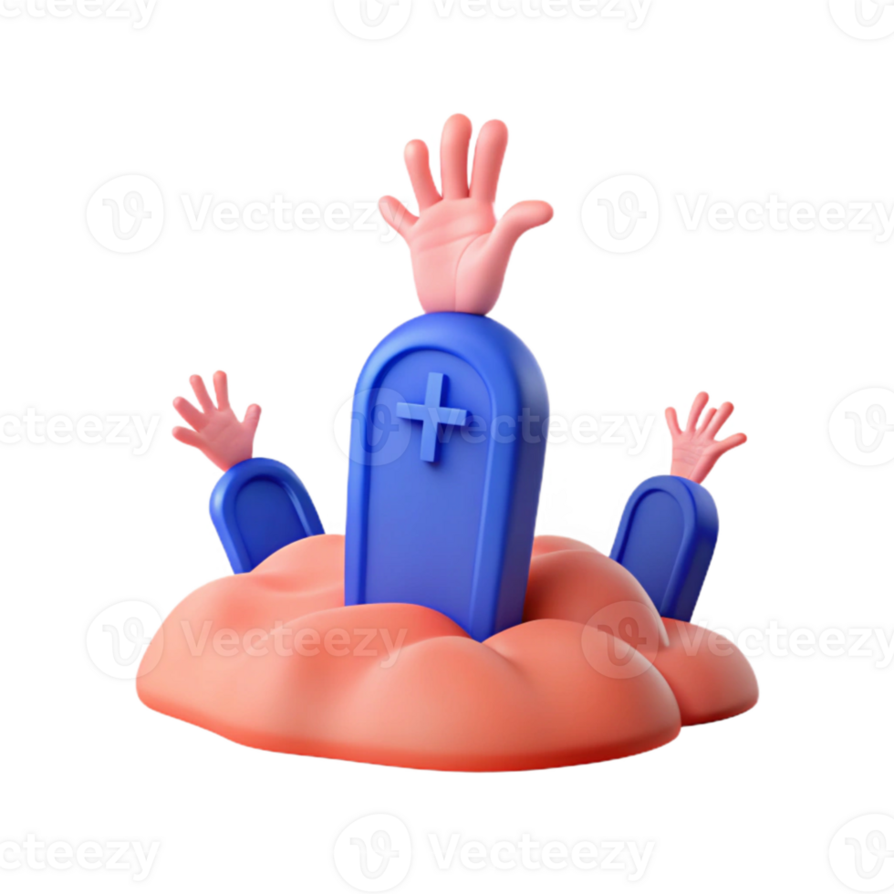 3D Illustration of Hands Reaching Out From a Grave png