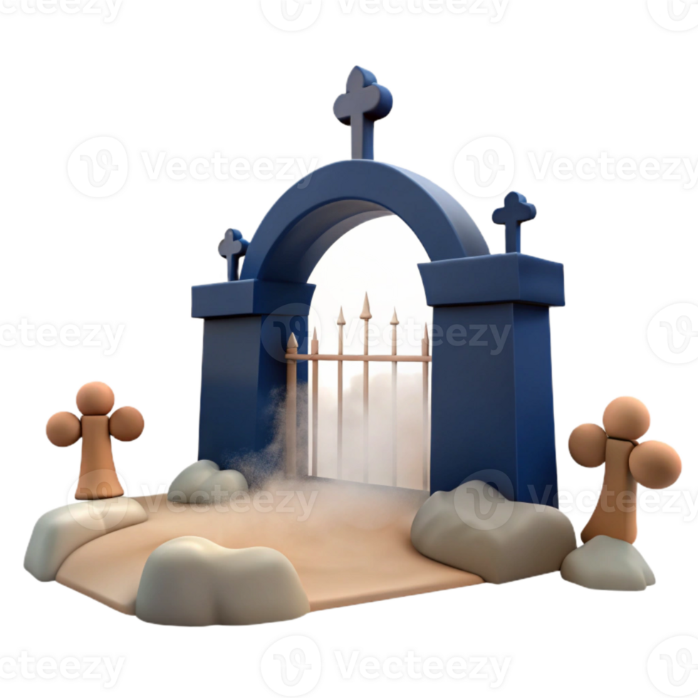 3D Rendered Cemetery Gate with Foggy Path png