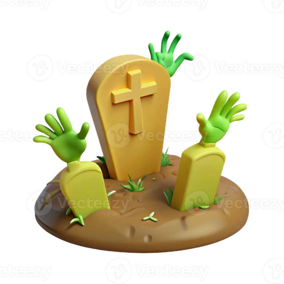 3D Render of a Graveyard with Two Zombies Rising from the Grave png
