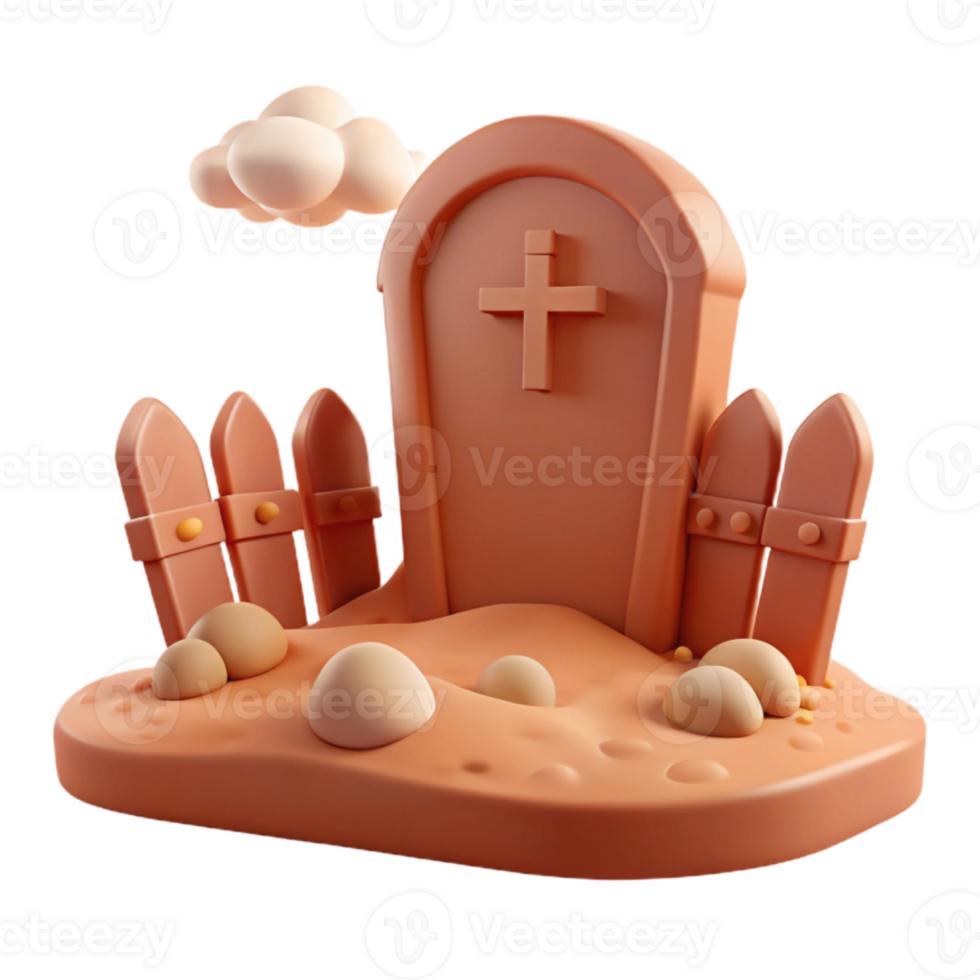 3D Rendered Graveyard Scene with Tombstone and Fence png