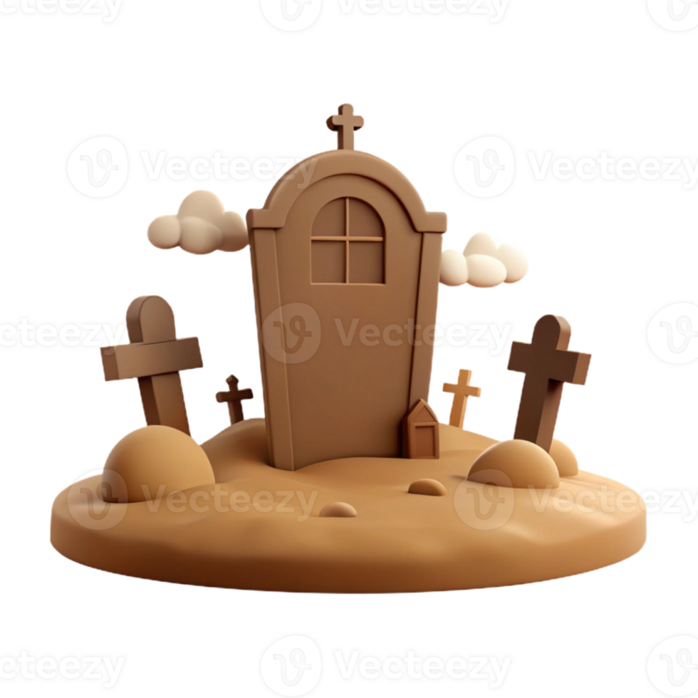 3D Rendered Graveyard Scene with Tombstone and Crosses png