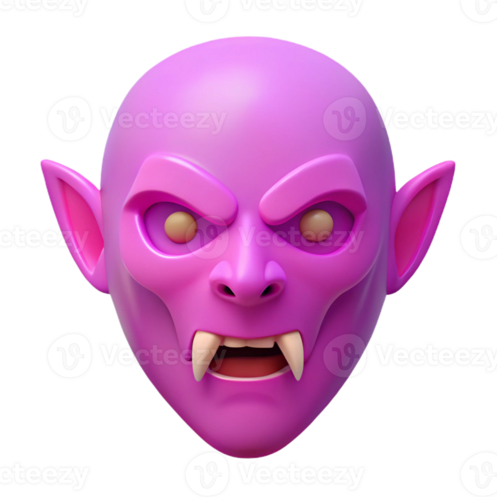 3D Monster Face with Fangs and Yellow Eyes png
