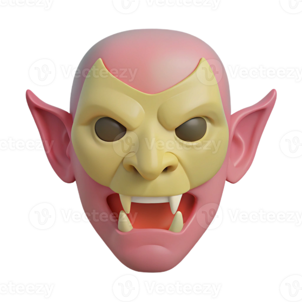 3D Monster with Fangs, Pointy Ears, and Angry Expression png