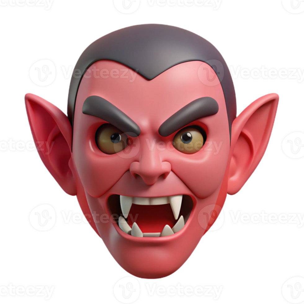 Fangs, Glowing Eyes, and a Ferocious Expression 3D Render of a Vampire png