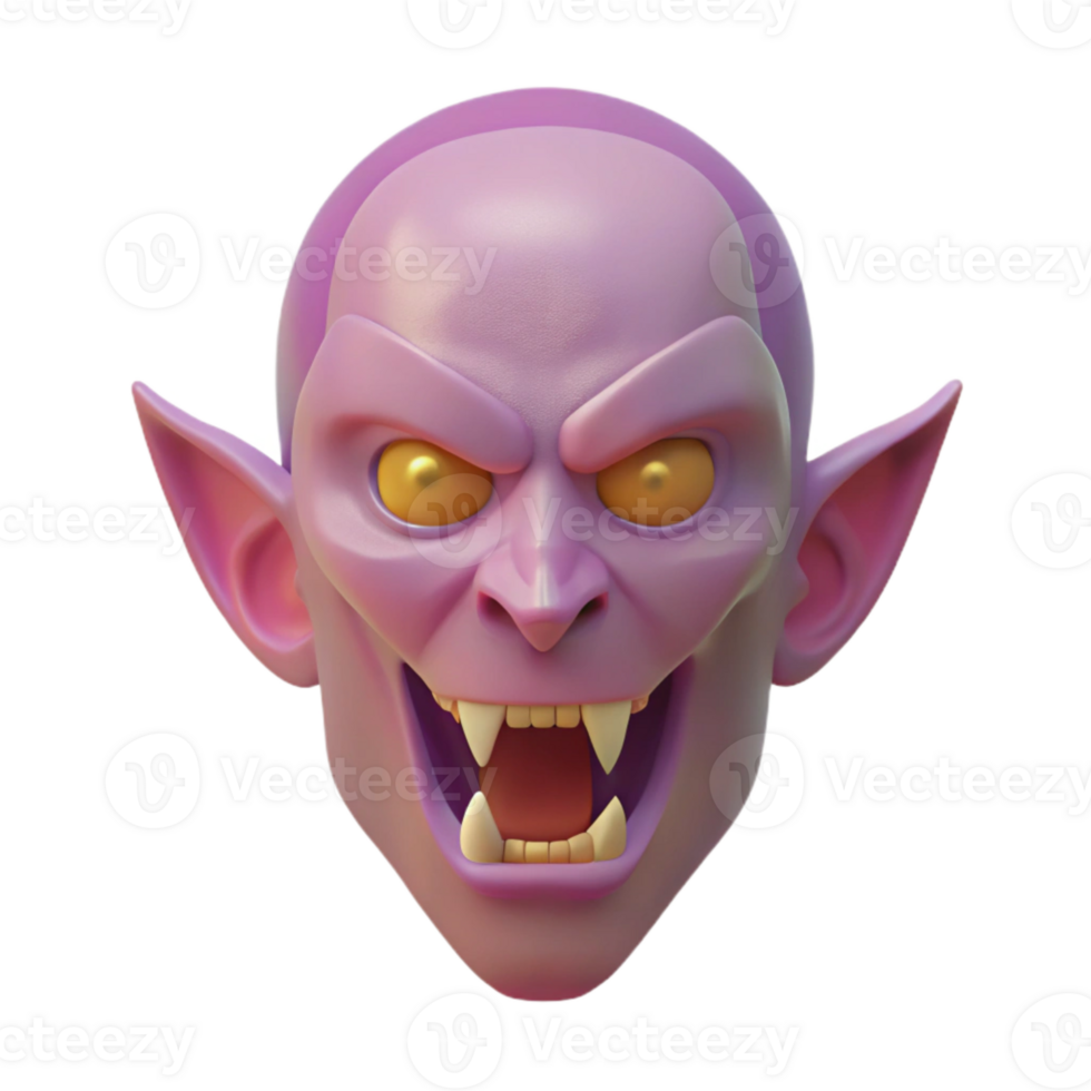 3D Render of a Fanged Monster with Yellow Eyes png