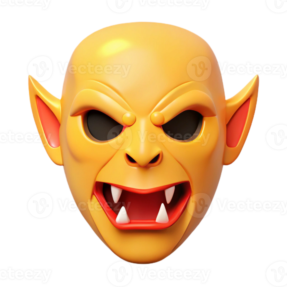 3D Rendered Monster Face with Yellow Skin and Sharp Teeth png