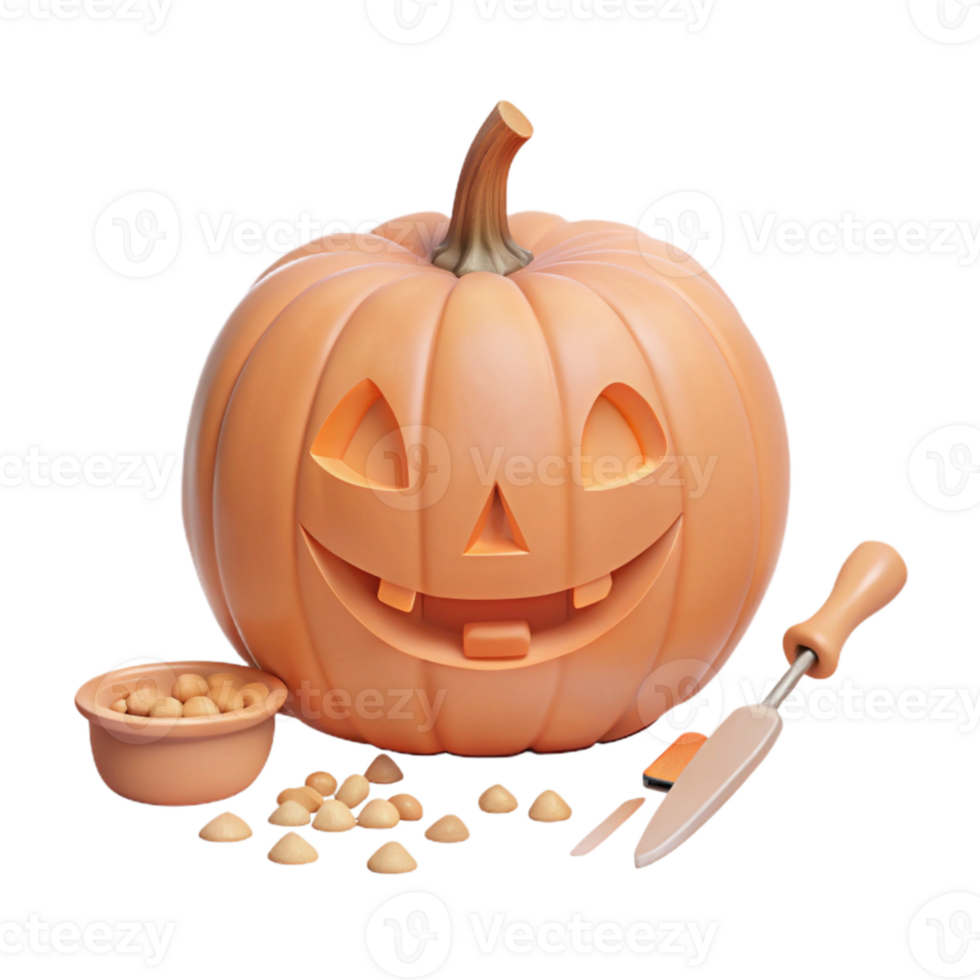 Carving a Smiling Jack-os-Lantern for Halloween png