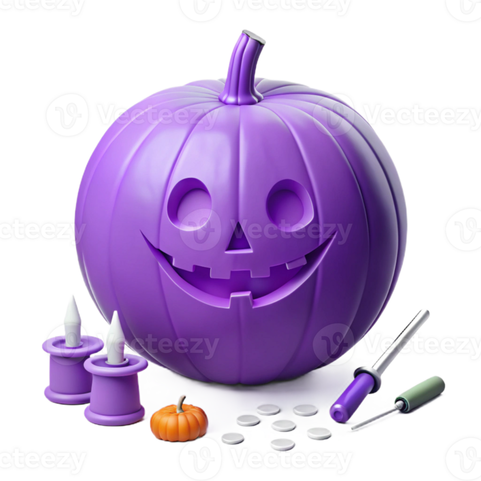 Purple Pumpkin Carving Kit with Candles and Tools png